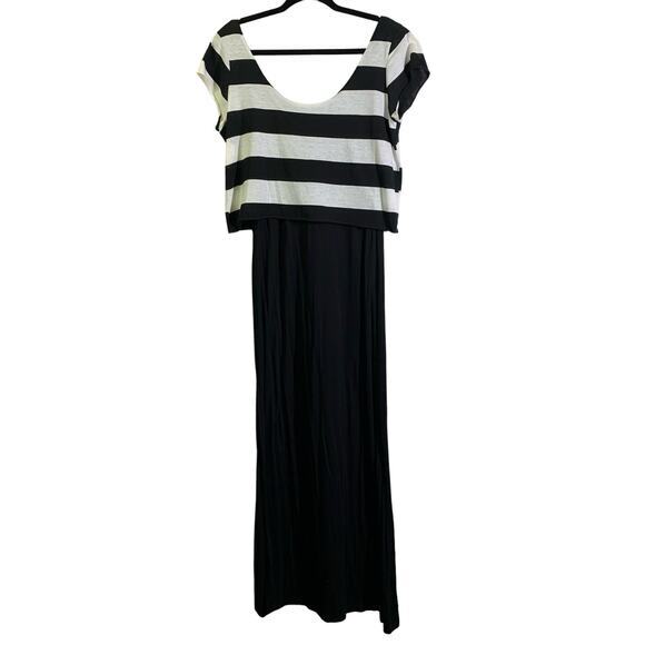 UMGEE Black‎ & White Stripe Crop Top Scoop Neck Maxi Dress Size Large - Picture 1 of 12